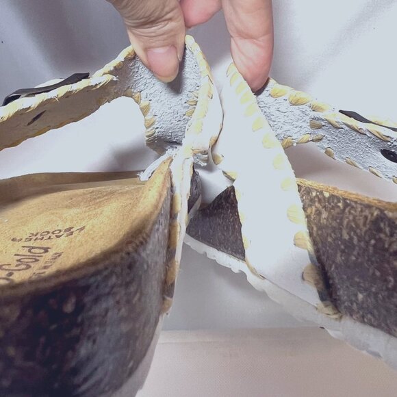 Bio Gold Made in Italy-Women's Leather Sock Slip on Toe Sandals-Cork Sole-Size 9 - Picture 11 of 15